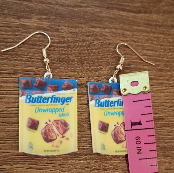 Miniature Candy Bag Dangle Earrings Lot of 2 Hersheys Butterfinger Novelty Food - Picture 3 of 7